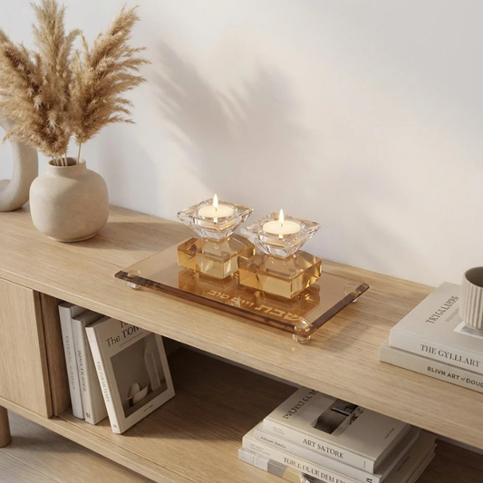 “Crystal” Candleholder and Tray Set