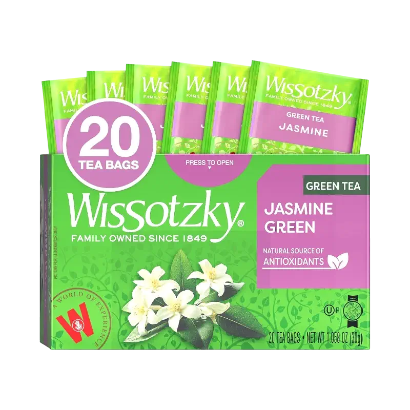 Wissotzky Green Tea with Jasmine, 20 Tea Bags | Antioxidant Rich | Fragrant Green Tea Bags