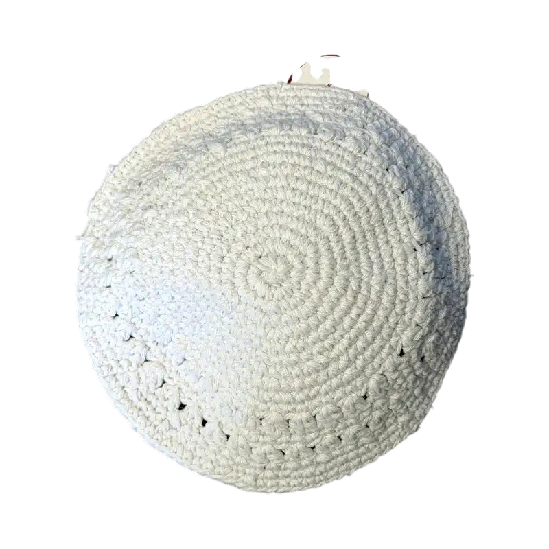 Knitted Kippah (Yarmulke) – Classic White Handcrafted Design