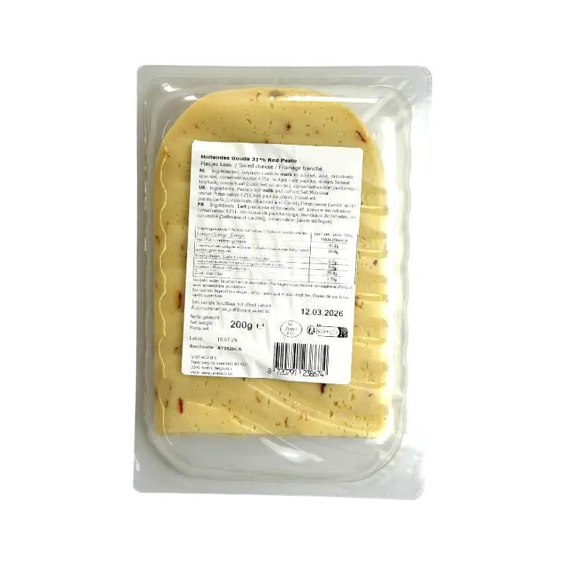 Shefa Kosher Sliced Gouda Cheese with Red Pesto Dairy Product 200g