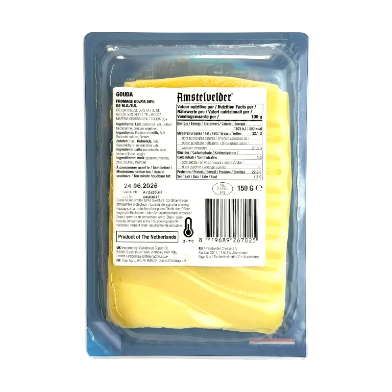 Amstelvelder Kosher Gouda Sliced Cheese Dairy Product 150g