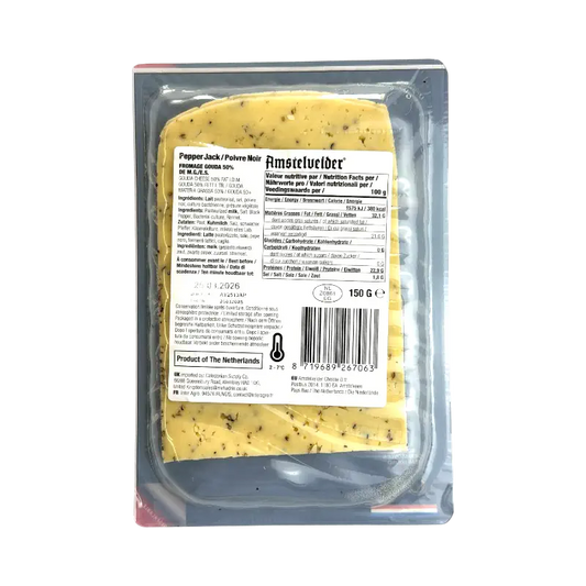Amstelvelder Kosher Gouda Cheese Slices with Black Pepper Dairy Product 150g