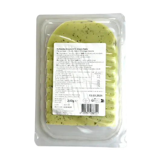 Shefa Kosher Gouda Sliced Cheese with Green Pesto Dairy Product 200g