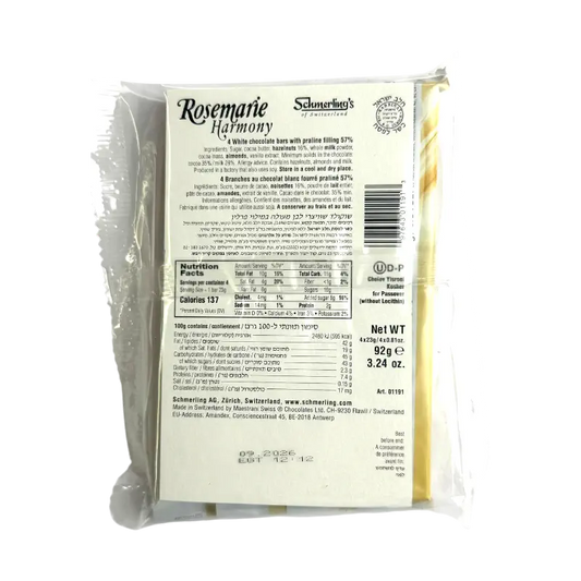 Schmerling's Rosemarie Harmony White Chocolate Bars with Praline Filling 92g