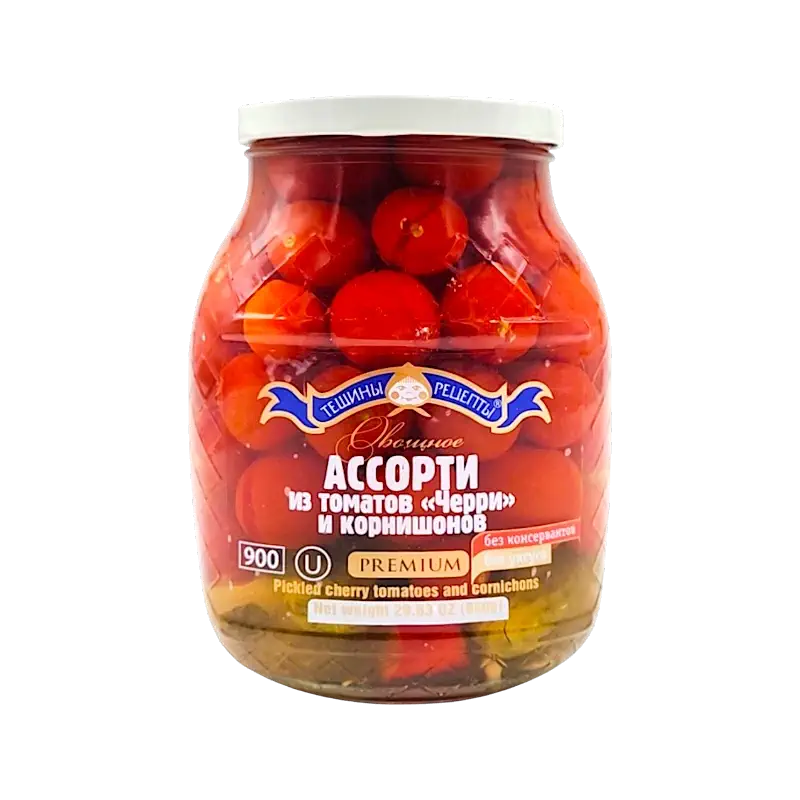 Pickled Cherry Tomatoes & Gherkins Assorted (Premium) 840g – Teshini Rezepty