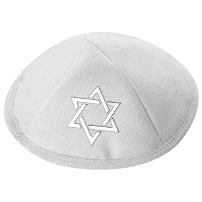 Kippah Ultra Suede White «Silver Magen David»