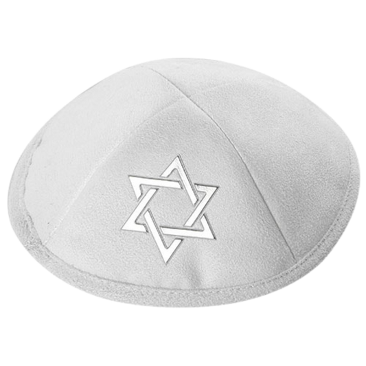 Kippah Ultra Suede White «Silver Magen David»