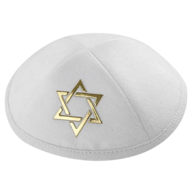 Kippah Ultra Suede White «Golden Magen David»