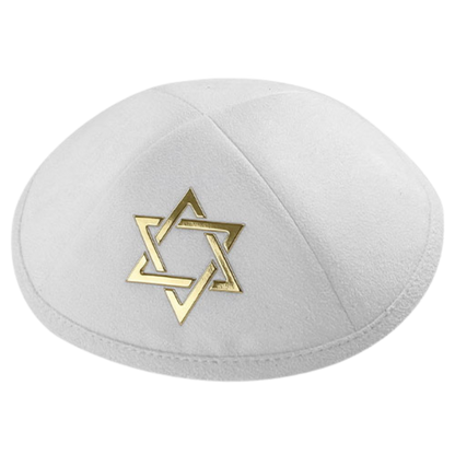 Kippah Ultra Suede White «Golden Magen David»