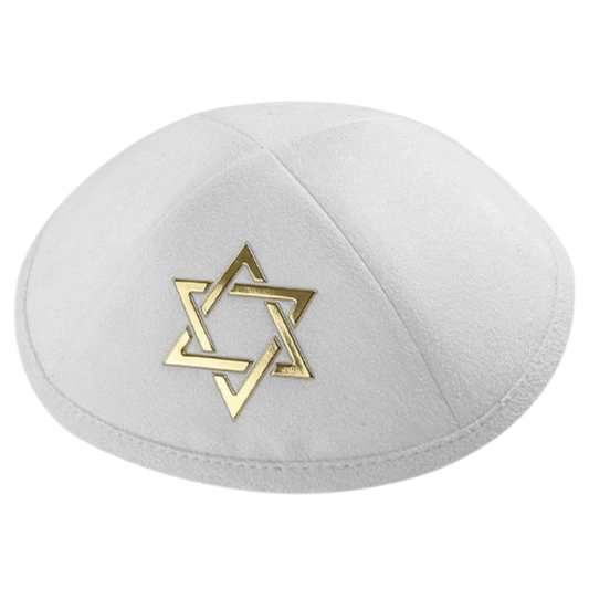 Kippah Ultra Suede White «Golden Magen David»