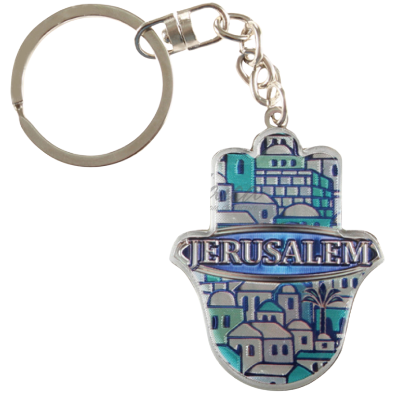 "Jerusalem" Metal With Epoxy Hamsa Keyholder