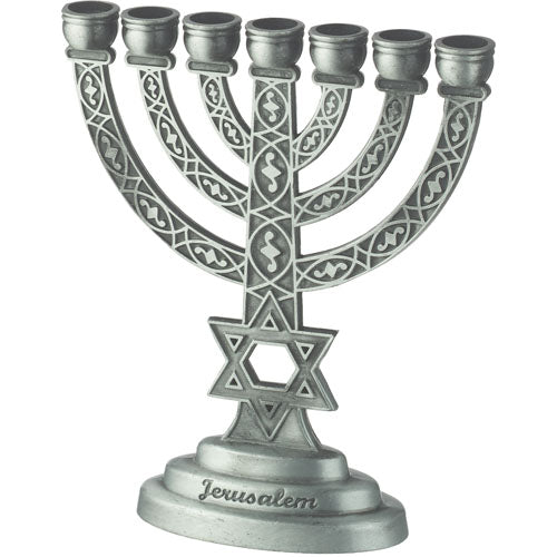 Menorah "Jerusalem" Pewter Finish 10 cm