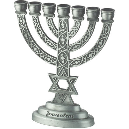 Menorah "Jerusalem" Pewter Finish 10 cm