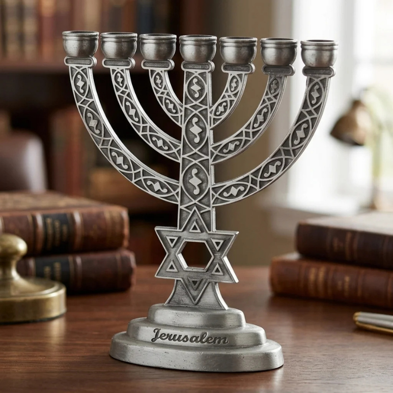 Menorah "Jerusalem" Pewter Finish 10 cm