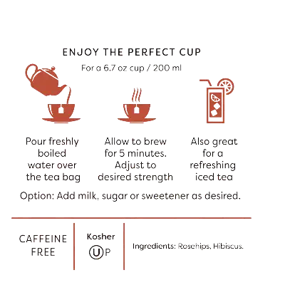 Wissotzky Rosehip & Hibiscus Herbal Tea, 20 Tea Bags | Exotic Blend | Caffeine Free Tea | Immune Boost