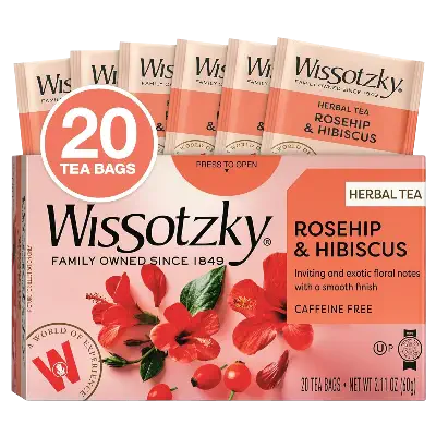 Wissotzky Rosehip & Hibiscus Herbal Tea, 20 Tea Bags | Exotic Blend | Caffeine Free Tea | Immune Boost