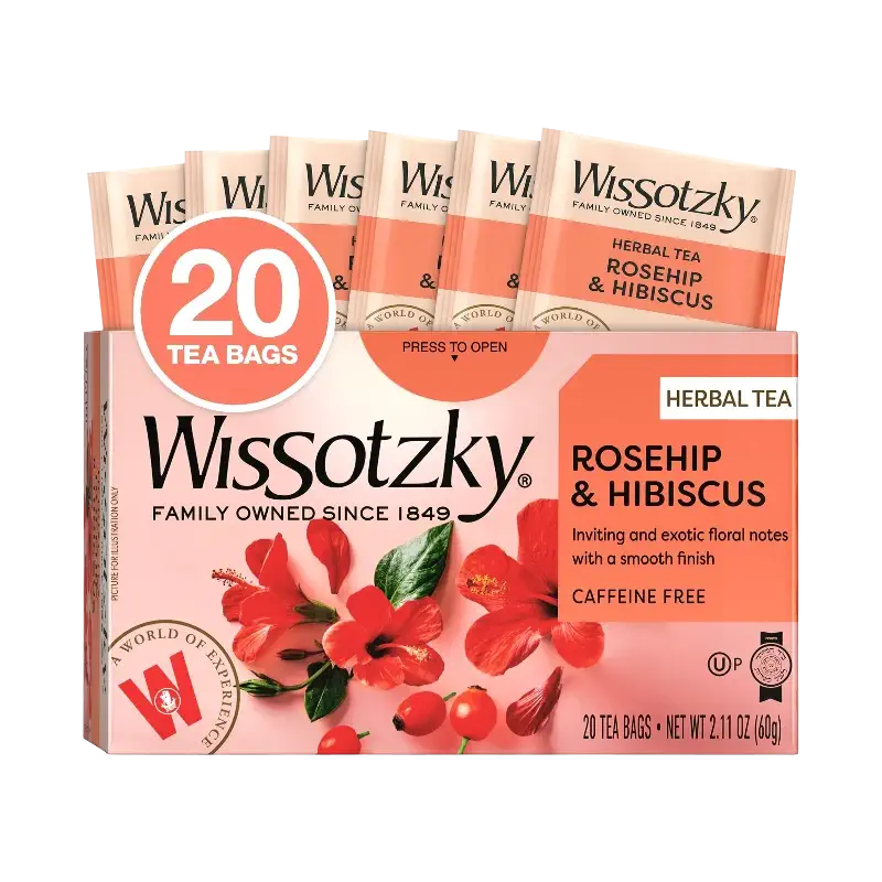 Wissotzky Rosehip & Hibiscus Herbal Tea, 20 Tea Bags | Exotic Blend | Caffeine Free Tea | Immune Boost