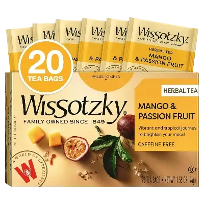 Wissotzky Mango & Passion Fruit Tea (20 Tea Bags) Caffine Free, Made With Premium Fruit & Herbal Tea Leaves