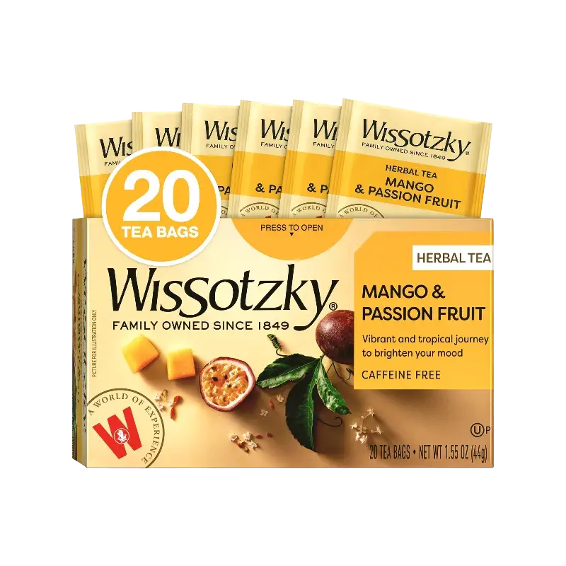 Wissotzky Mango & Passion Fruit Tea (20 Tea Bags) Caffine Free, Made With Premium Fruit & Herbal Tea Leaves