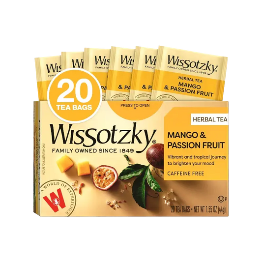 Wissotzky Mango & Passion Fruit Tea (20 Tea Bags) Caffine Free, Made With Premium Fruit & Herbal Tea Leaves