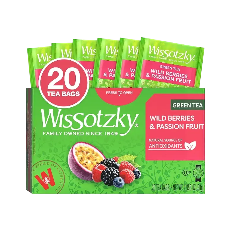Wissotzky Wild Berries & Passion Fruit Green Tea, 20 Tea Bags | Antioxidant Rich | Tropical Blend Green Tea Bags