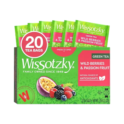 Wissotzky Wild Berries & Passion Fruit Green Tea, 20 Tea Bags | Antioxidant Rich | Tropical Blend Green Tea Bags
