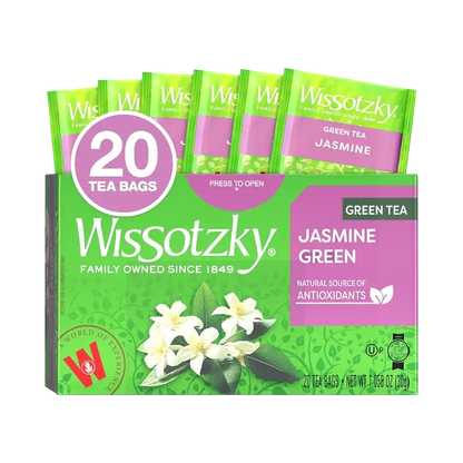 Wissotzky Green Tea with Jasmine, 20 Tea Bags | Antioxidant Rich | Fragrant Green Tea Bags