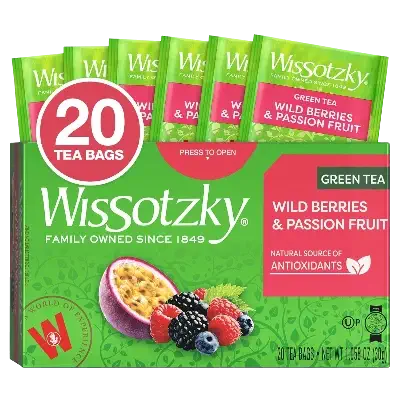 Wissotzky Wild Berries & Passion Fruit Green Tea, 20 Tea Bags | Antioxidant Rich | Tropical Blend Green Tea Bags
