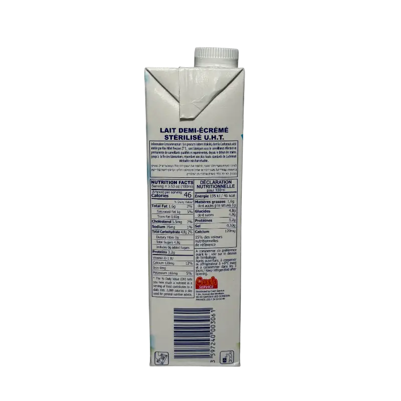 Lait Stérilisé UHT Demi‑Écrémé 1.5% – Semi‑Skimmed Milk (1 L)
