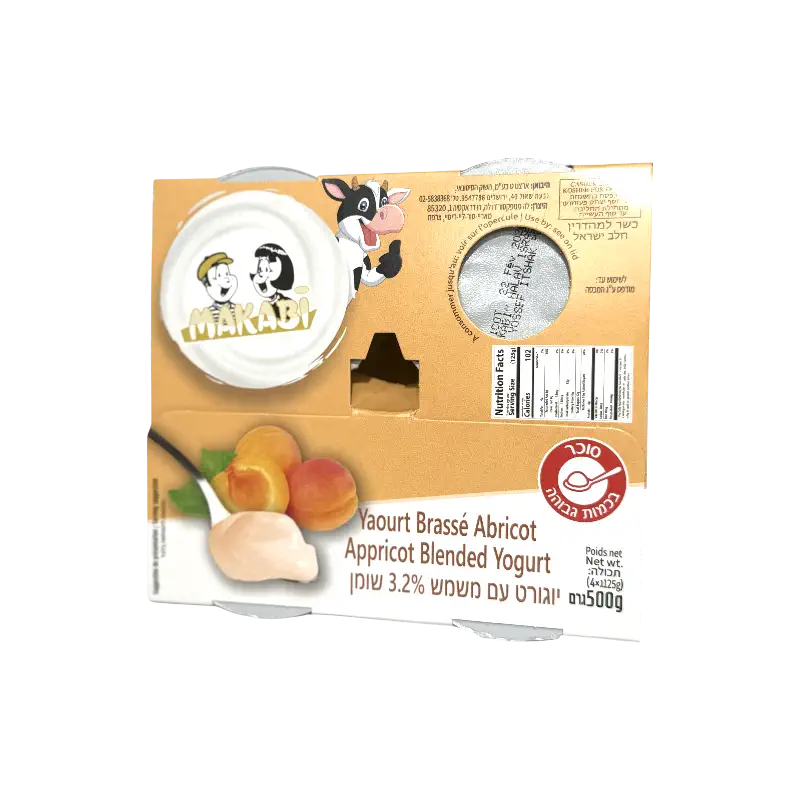 Makabi Yaourt Brassé Abricot – Apricot Blended Yogurt 3.2% (4×125 g / 500 g)