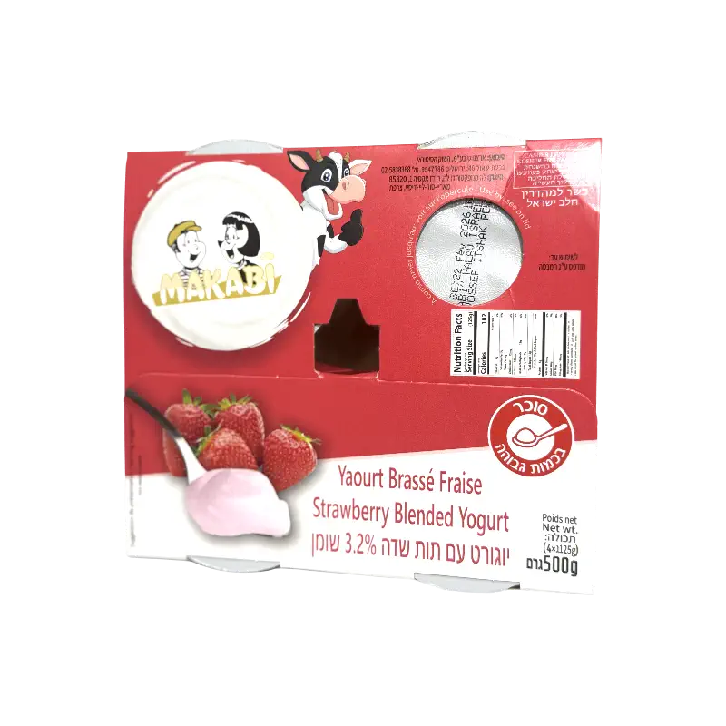 Makabi Yaourt Brassé Fraise – Strawberry Blended Yogurt 3.2% (4×125 g / 500 g)