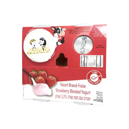 Makabi Yaourt Brassé Fraise – Strawberry Blended Yogurt 3.2% (4×125 g / 500 g)