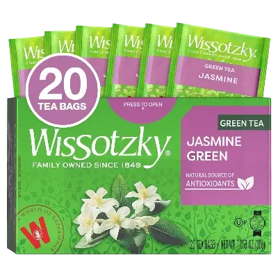 Wissotzky Green Tea with Jasmine, 20 Tea Bags | Antioxidant Rich | Fragrant Green Tea Bags