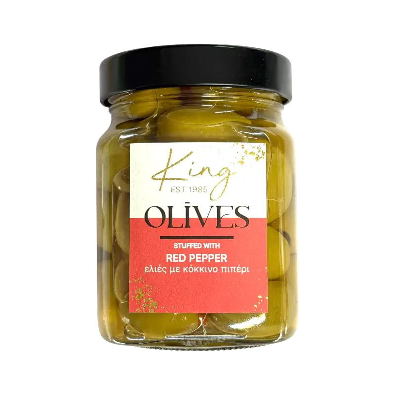 The King of Olives – Green Olives Stuffed with Red Pepper