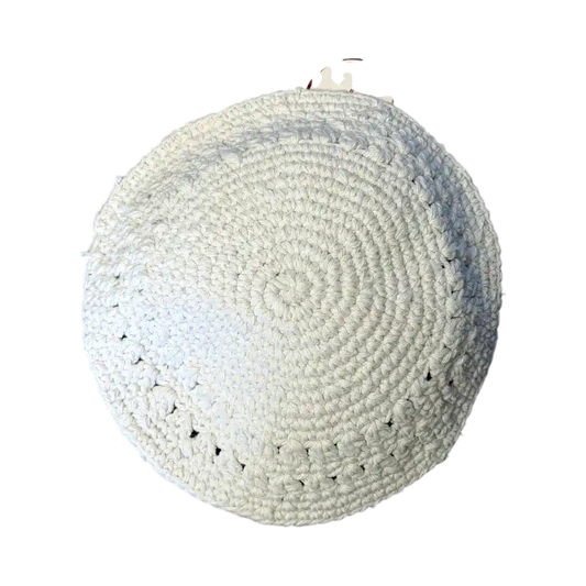 Knitted Kippah (Yarmulke) – Classic White Handcrafted Design