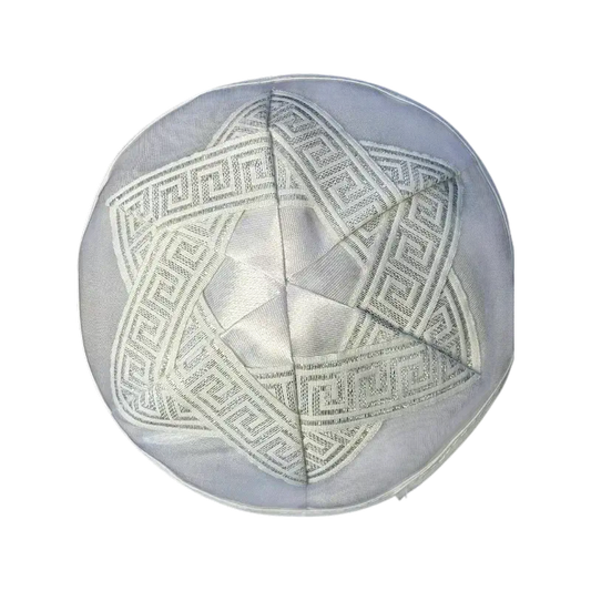 White Kippah (Yarmulke) – Embroidered Star of David Design