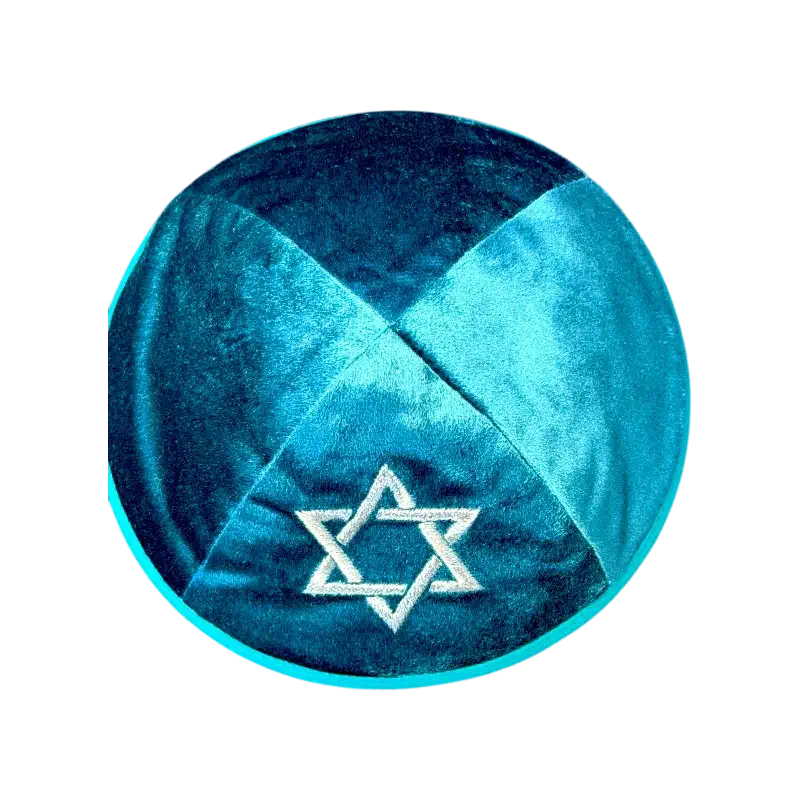 Velvet Kippah (Yarmulke) – Star of David Embroidery (Turquoise/Teal)