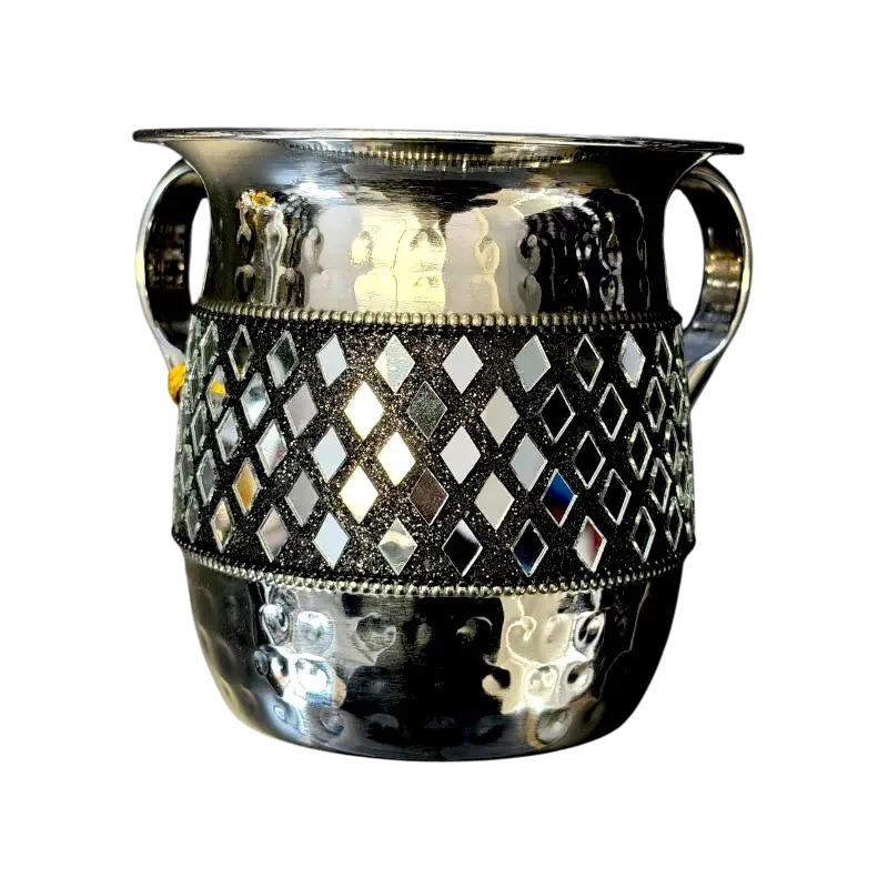 Netilat Yadayim Cup – Decorative Silver Tone with Mosaic Design