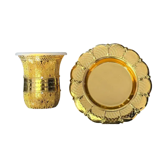 Kiddush Cup Set – Gold Plated Decorative Cup with Matching Plate