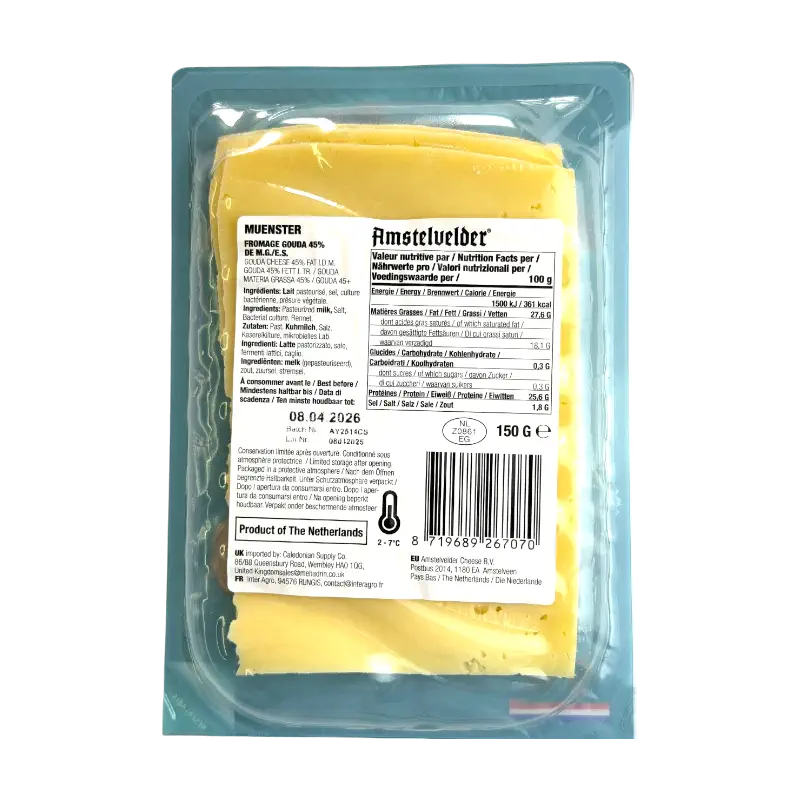 Amstelvelder Kosher Muenster Sliced Cheese Dairy Product 150g