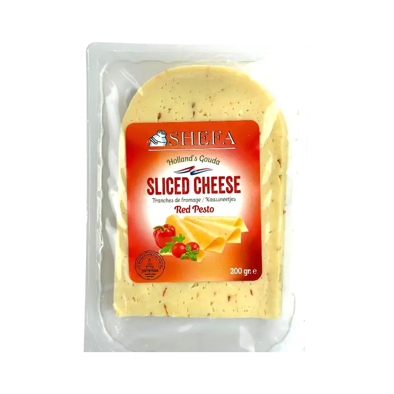 Shefa Kosher Sliced Gouda Cheese with Red Pesto Dairy Product 200g