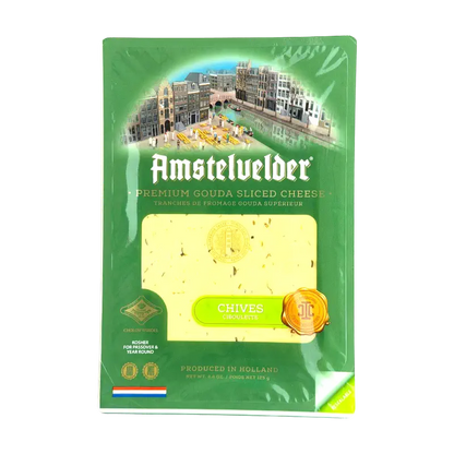 Amstelvelder Kosher Gouda Cheese Slices with Chives Dairy Product 125g
