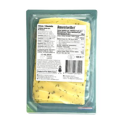 Amstelvelder Kosher Gouda Cheese Slices with Chives Dairy Product 125g