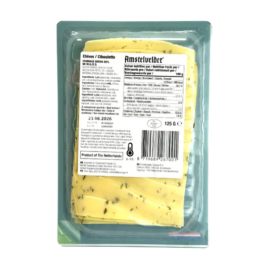 Amstelvelder Kosher Gouda Cheese Slices with Chives Dairy Product 125g