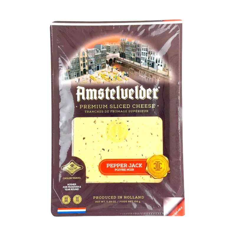 Amstelvelder Kosher Gouda Cheese Slices with Black Pepper Dairy Product 150g