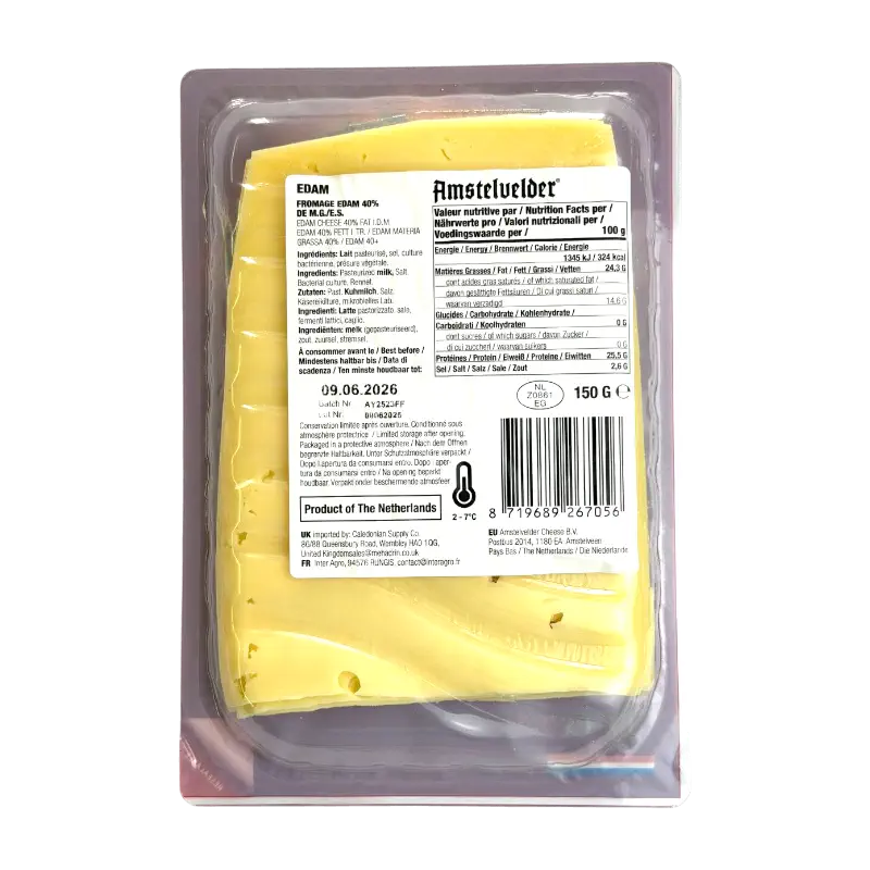 Amstelvelder Kosher Edam Sliced Cheese Dairy Product 150g