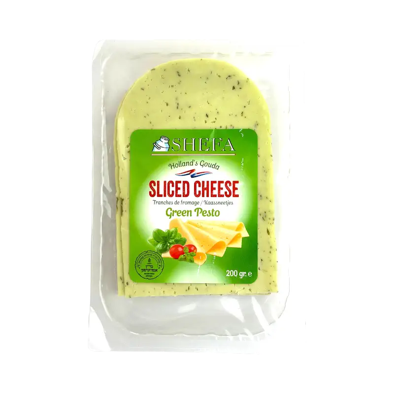 Shefa Kosher Gouda Sliced Cheese with Green Pesto Dairy Product 200g
