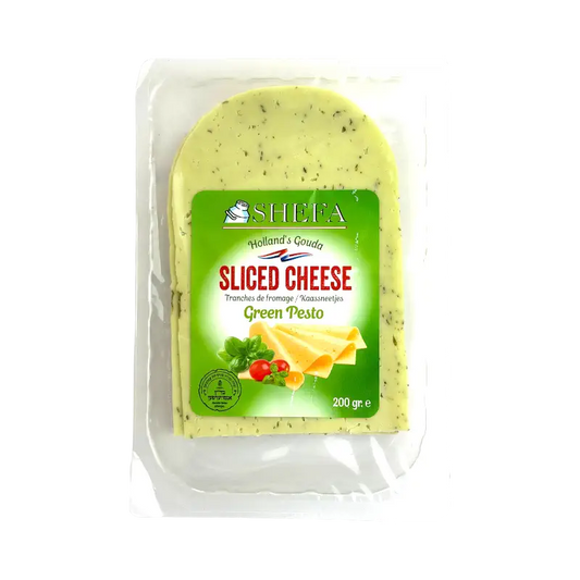 Shefa Kosher Gouda Sliced Cheese with Green Pesto Dairy Product 200g