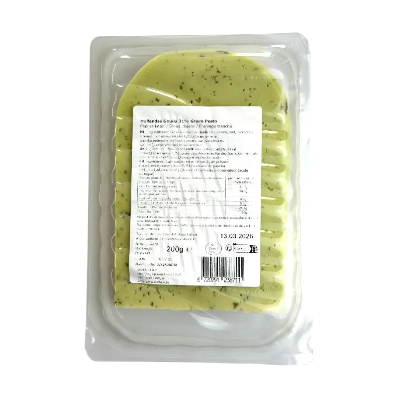 Shefa Kosher Gouda Sliced Cheese with Green Pesto Dairy Product 200g