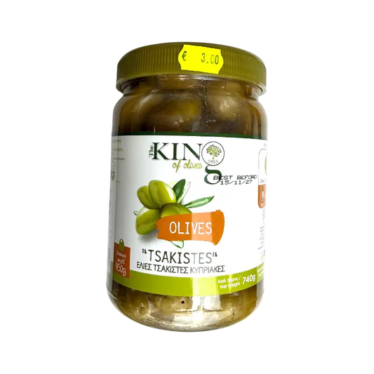 King of Olives Tsakistes Green Olives – Cracked Green Olives in Brine (740 g)